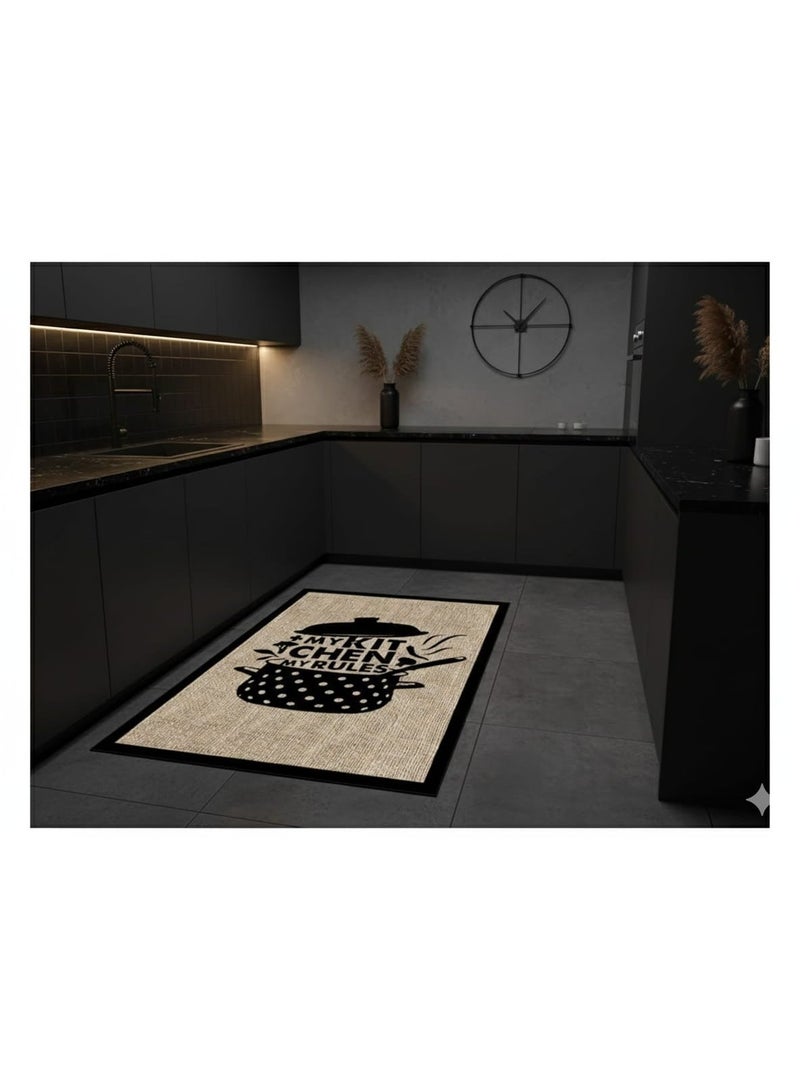 مشاية مطبخ مودرن بتصميم "My Kitchen My Rules" - مقاس 120×180 سم - ظهر دوتس مانع للانزلاق وقابل للغسيل. - Image 2